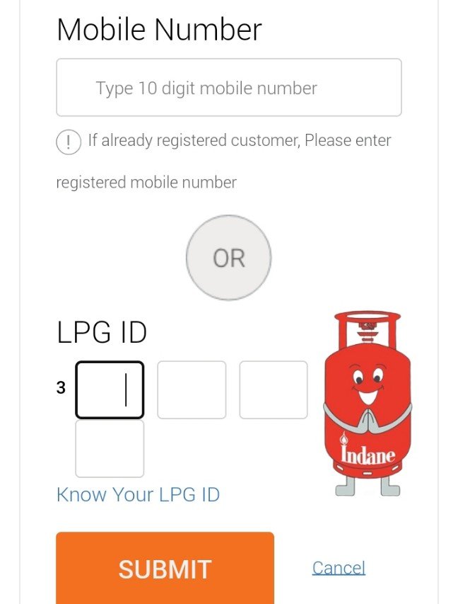 enter mobile number or LPG ID, press the submit button