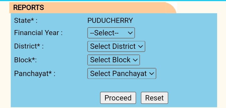 reporsts- financial year, district, block, panchayat select