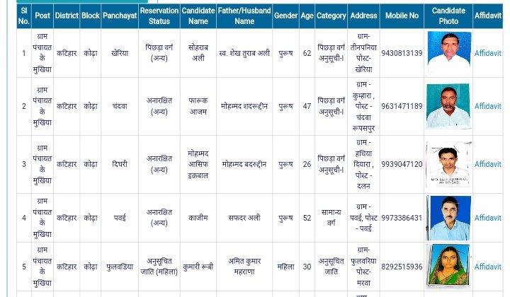 bihar gram panchayat mukhiya list check