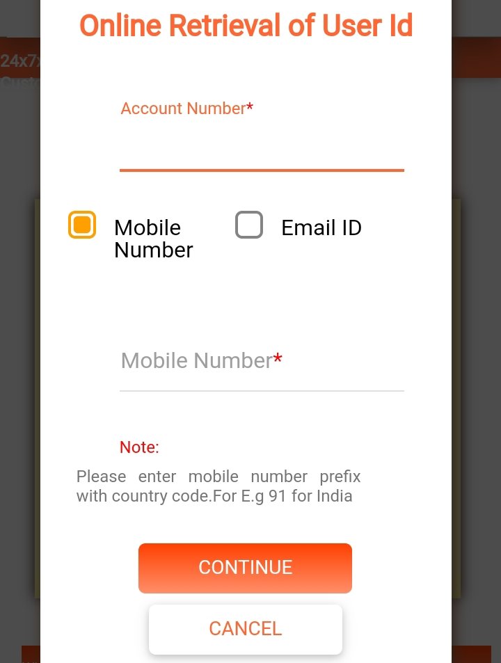 online retrival of user id- account no, mobile no