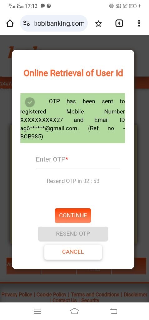 bob- otp has been sent to registered mobile number