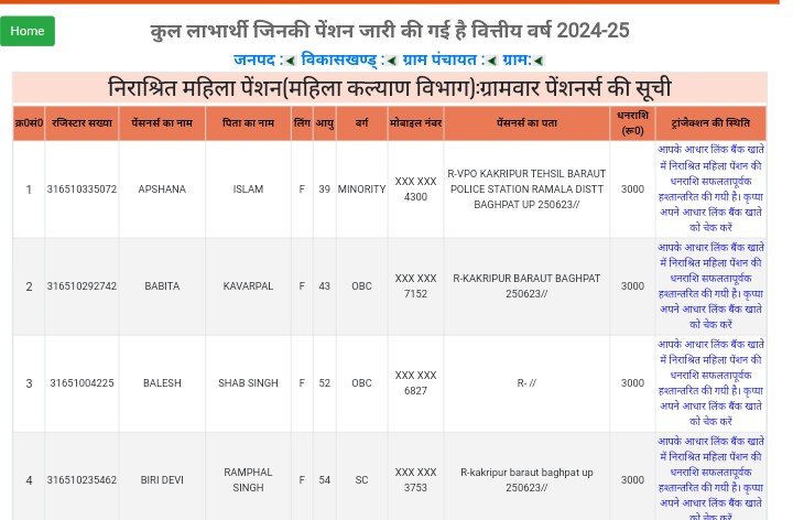 up vidhwa mahila pension id number