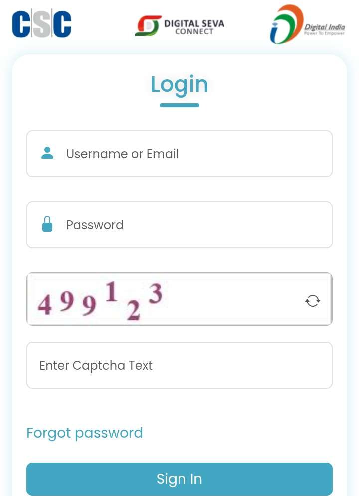 login- usernare or email, password, enter captcha code, sign in